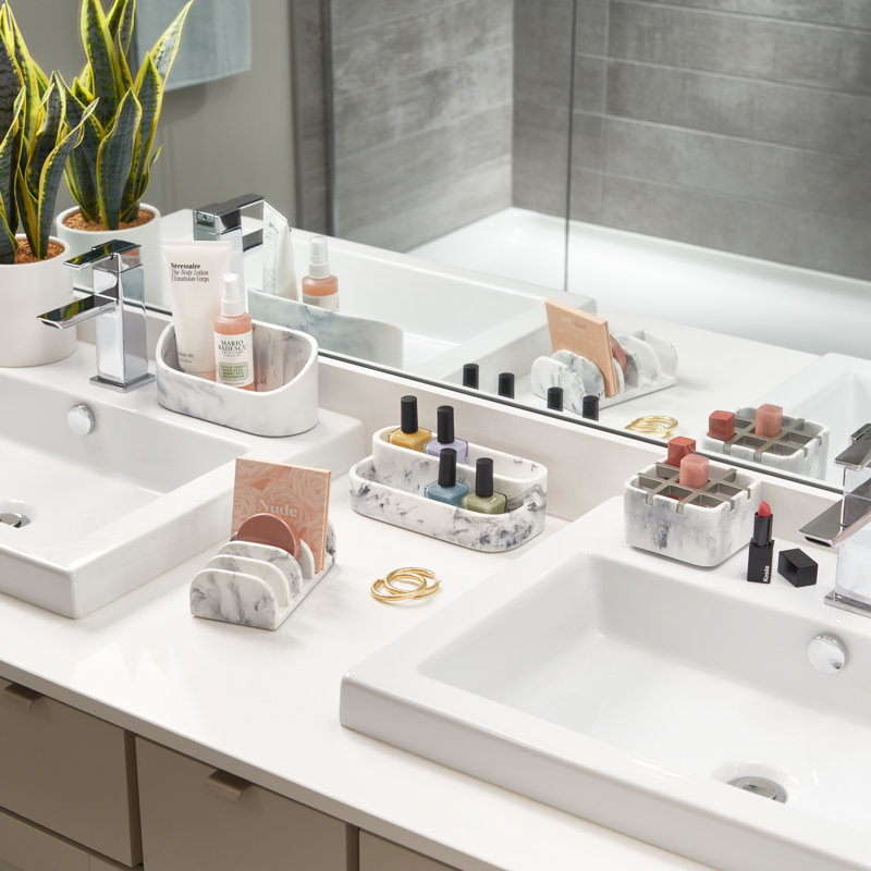 IDesign Dakota 2-stöckiger Make-up Organizer - 20,3x9,9x6,5 Cm Marmor Optik - Für Nagellack & Kosmetik